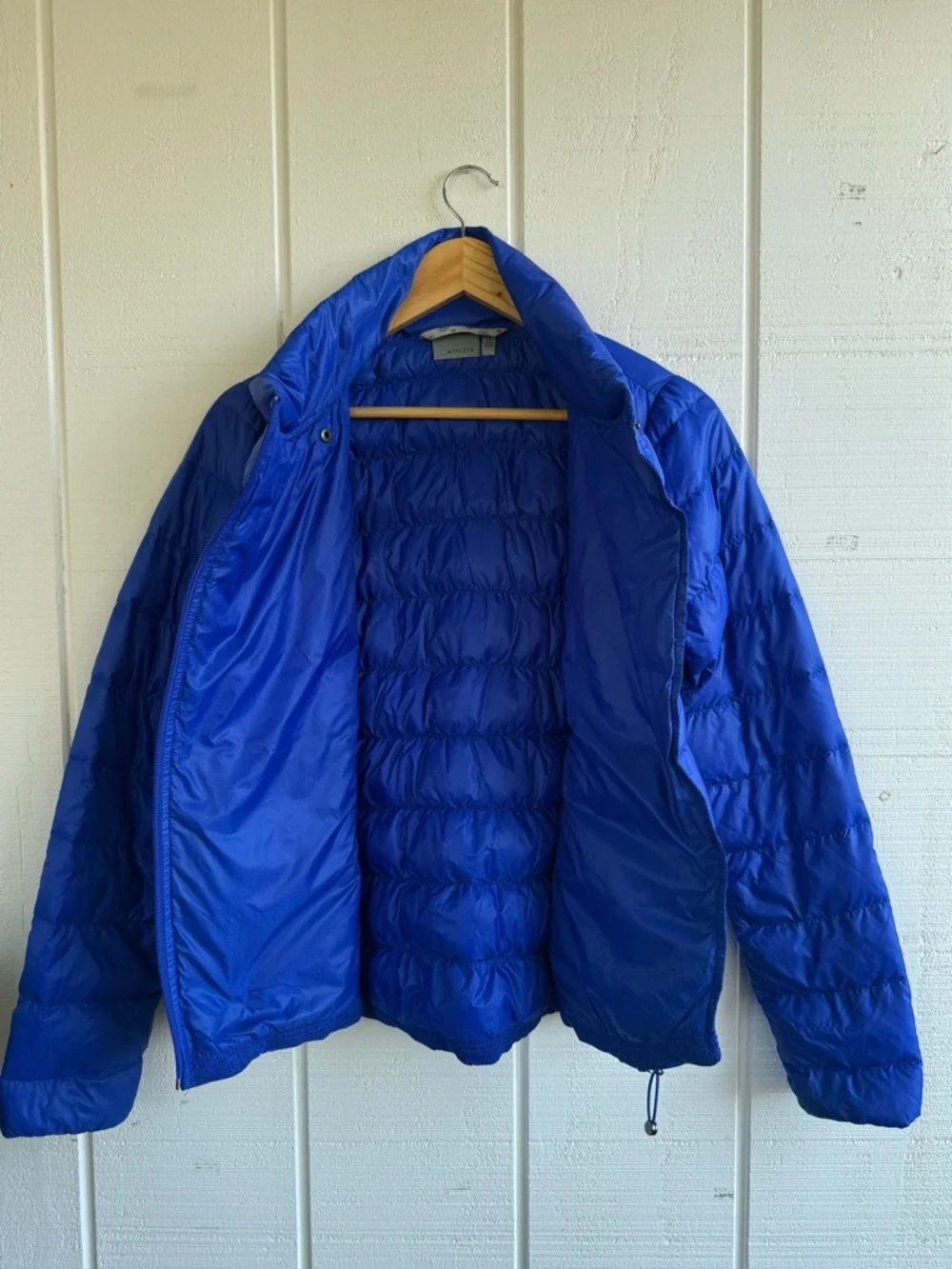 Athleta Vibrant Blue Downalicious Asymetrical Down Puffer Jacket Size XS